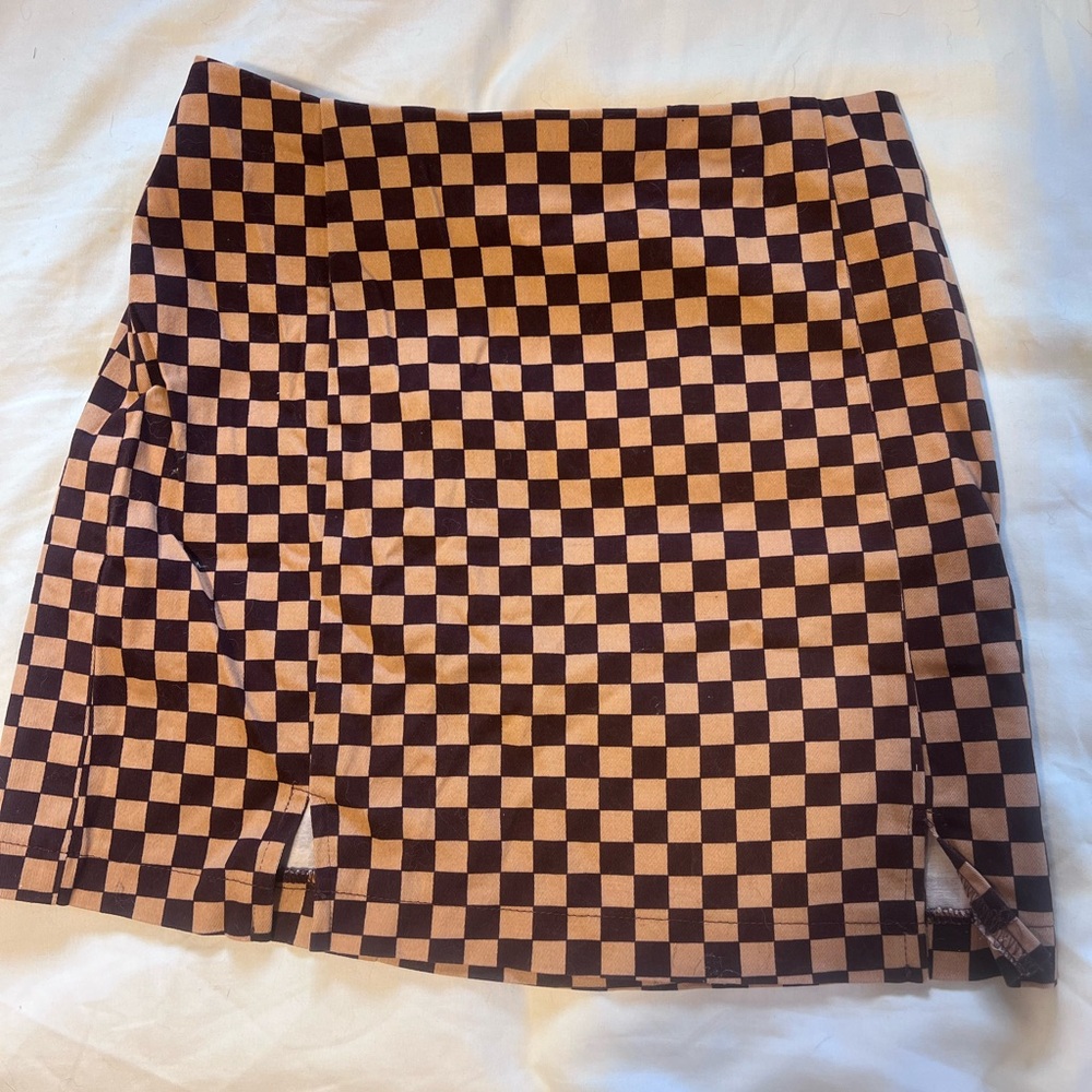 love on a hanger Brown and Black Checker Mini Skirt